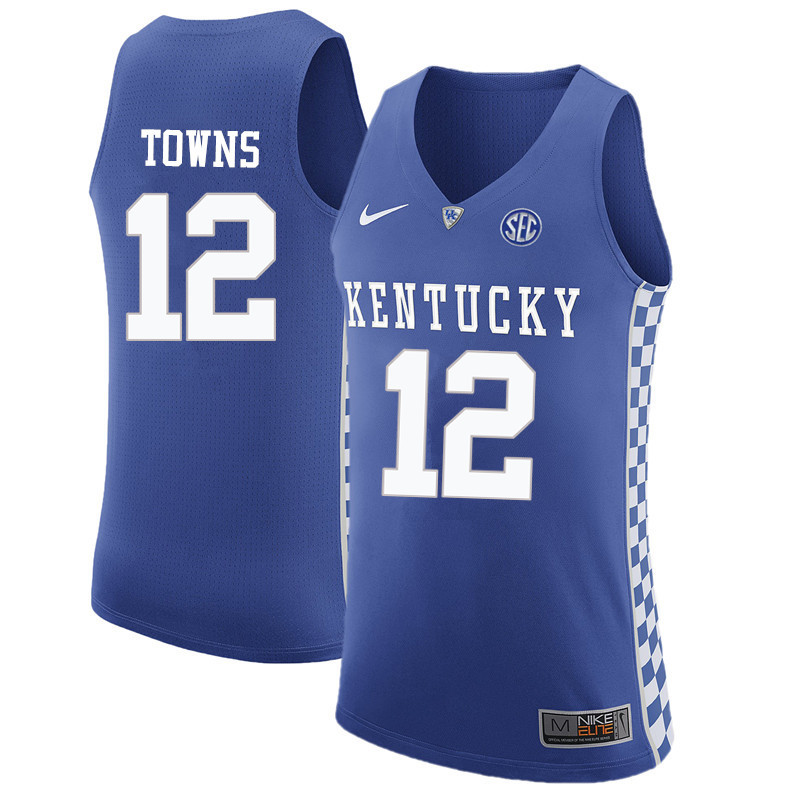 Men Kentucky Wildcats #12 Karl-Anthony Towns College Basketball Jerseys-Blue